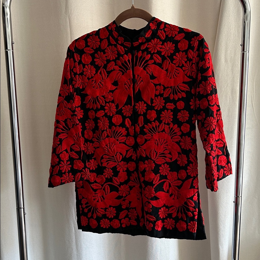 Red and Black Floral Top